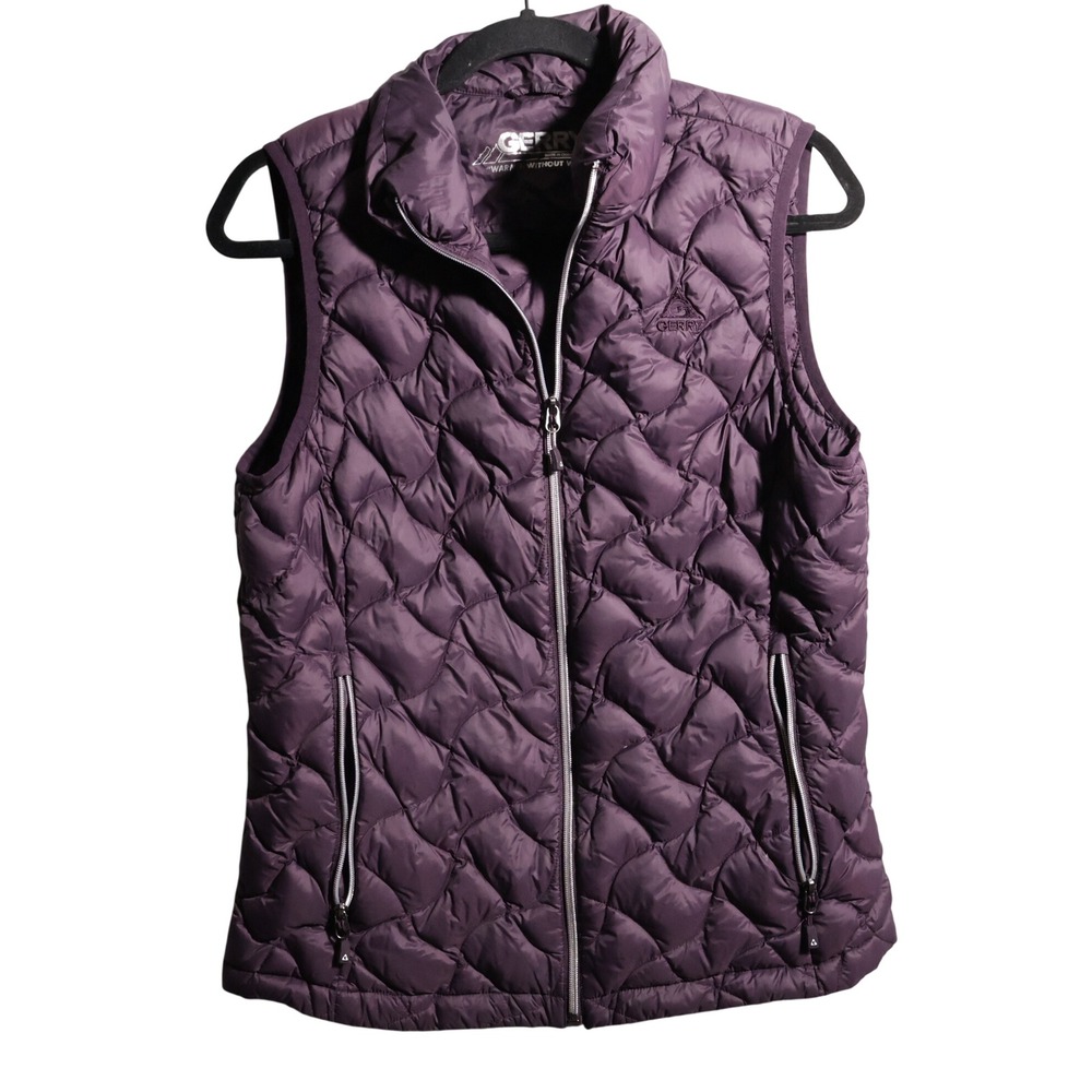 Gerry Womens Purple Down Puffer Vest Outdoor Pockets Zip 90% Down Fill‎ Warm